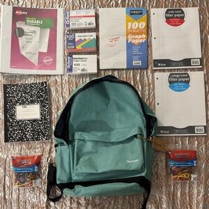Vancropak Teal/Turquoise Backpack with School Supplies